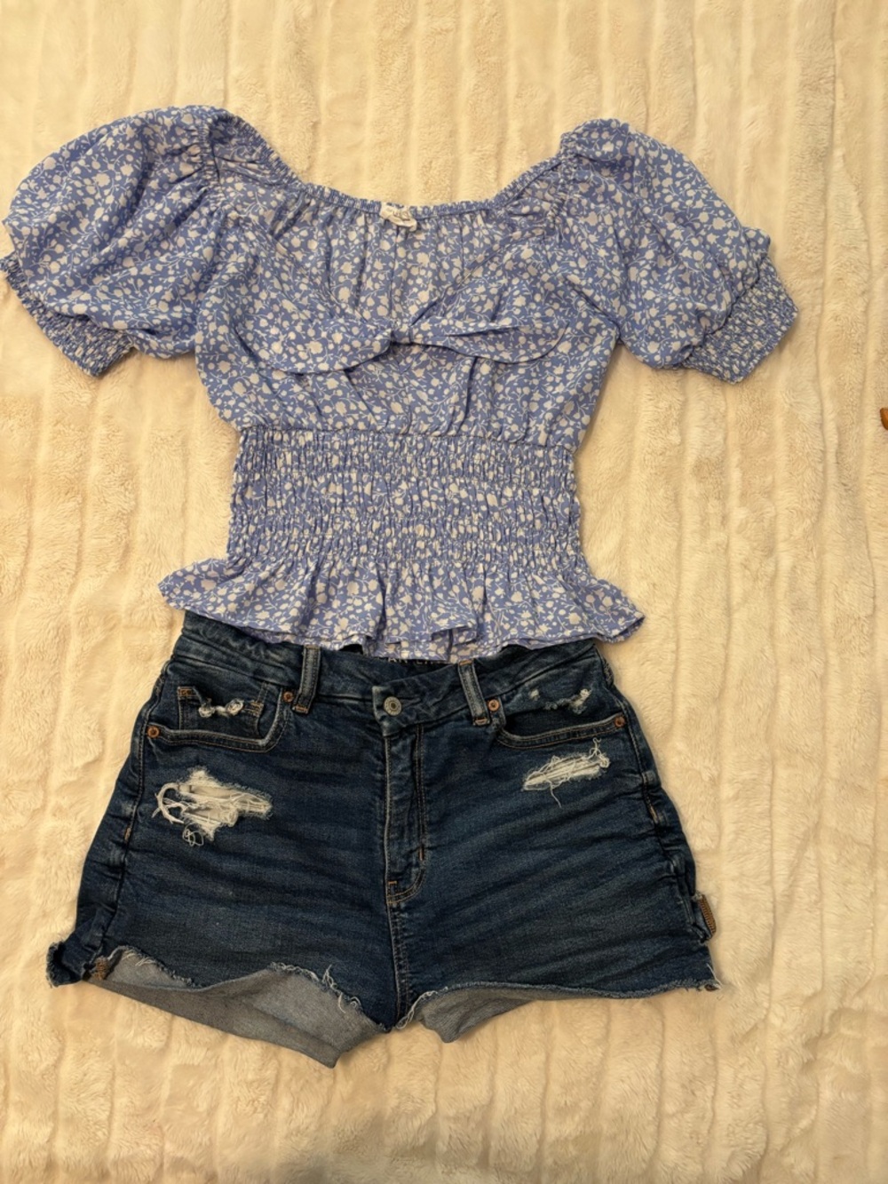 Sienna Sky Blue Floral Smocked Crop Top